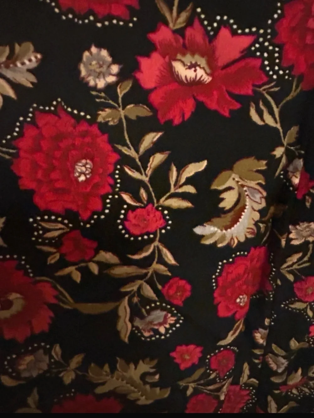 Susan Bristol Black Midi Skirt with Red Floral Print
